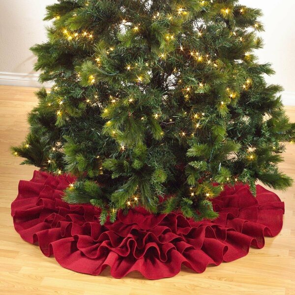 Tistheseason SARO  Ruffled Design Tree Skirt - Red TI2657310